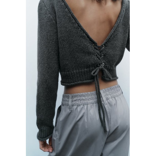 자라 Zara OPEN BACK KNIT CROP SWEATER