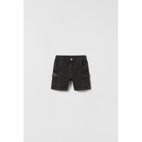 자라 Zara EMBROIDERED DENIM CARGO SHORTS