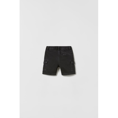 자라 Zara EMBROIDERED DENIM CARGO SHORTS