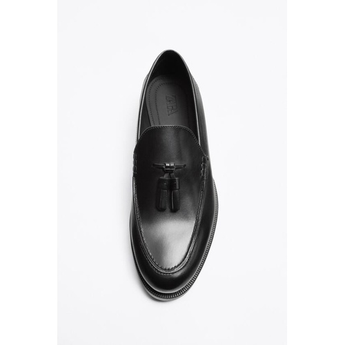 자라 Zara TASSELED LEATHER LOAFERS