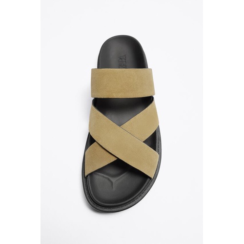 자라 Zara TWO STRAP SUEDE SANDALS