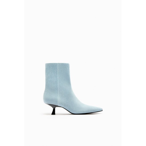 자라 Zara DENIM KITTEN HEEL ANKLE BOOTS