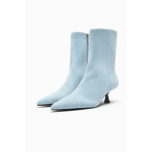 자라 Zara DENIM KITTEN HEEL ANKLE BOOTS