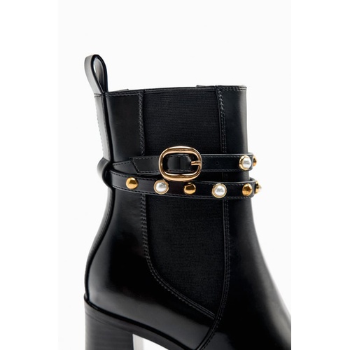 자라 Zara PEARL BLOCK HEEL ANKLE BOOTS