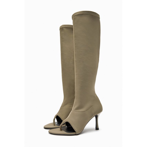 자라 Zara OPEN TOE HEELED NEOPRENE BOOTS