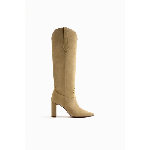 자라 Zara KNEE HIGH SUEDE HIGH HEEL COWBOY BOOTS