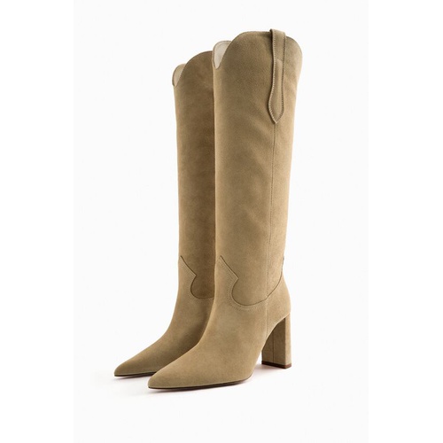 자라 Zara KNEE HIGH SUEDE HIGH HEEL COWBOY BOOTS