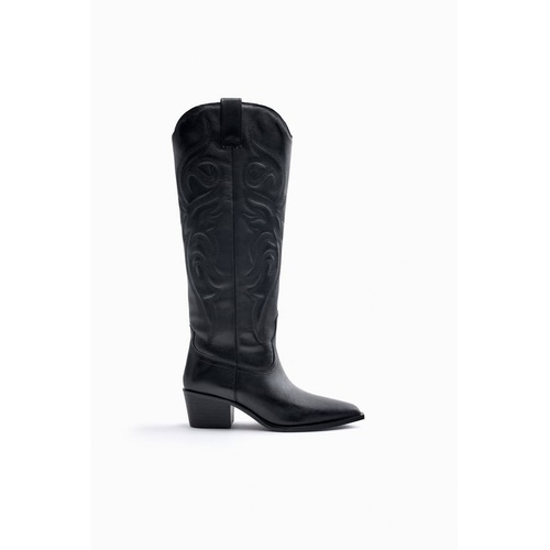 자라 Zara KNEE HIGH EMBROIDERED LEATHER COWBOY BOOTS