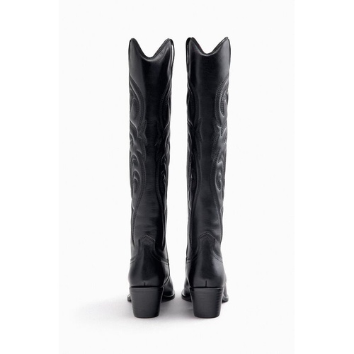 자라 Zara KNEE HIGH EMBROIDERED LEATHER COWBOY BOOTS