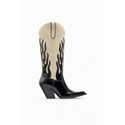 자라 Zara MID-CALF CONTRASTING FLAME COWBOY BOOTS