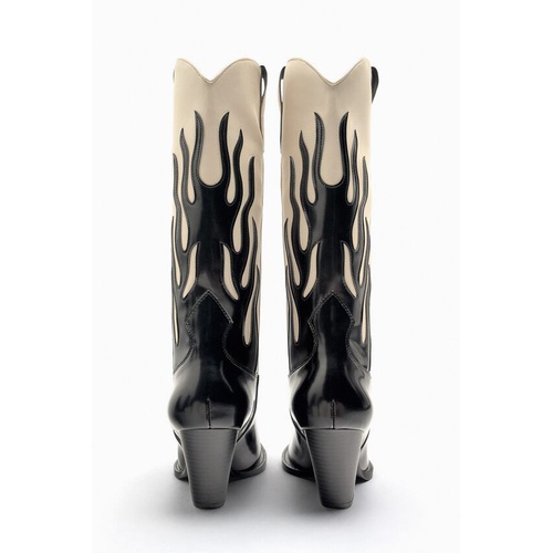 자라 Zara MID-CALF CONTRASTING FLAME COWBOY BOOTS