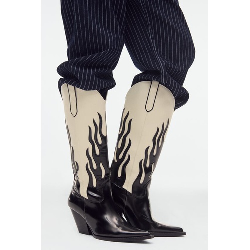 자라 Zara MID-CALF CONTRASTING FLAME COWBOY BOOTS