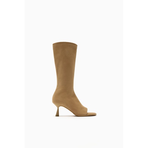 자라 Zara SUEDE HEELED OPEN ANKLE BOOTS