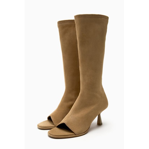 자라 Zara SUEDE HEELED OPEN ANKLE BOOTS