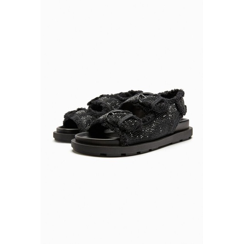 자라 Zara RHINESTONE FLAT FABRIC SANDALS