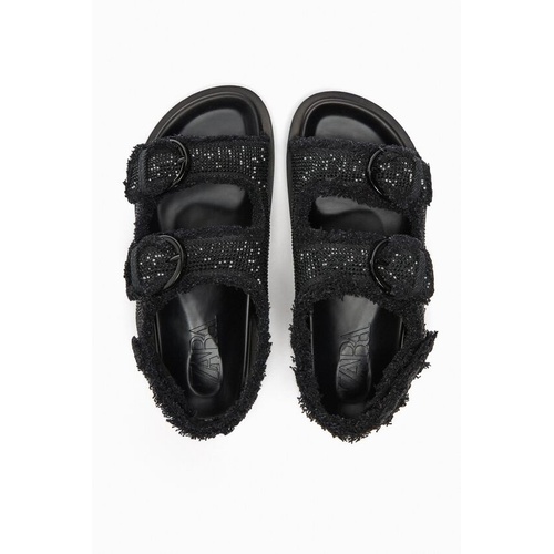 자라 Zara RHINESTONE FLAT FABRIC SANDALS