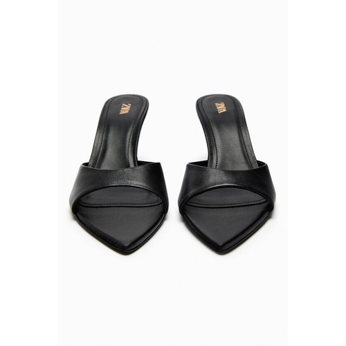 자라 Zara HEELED LEATHER SLIDES