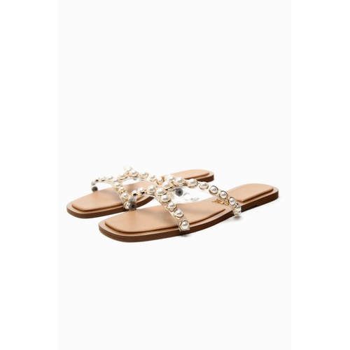 자라 Zara VINYL PEARL SLIDE SANDALS