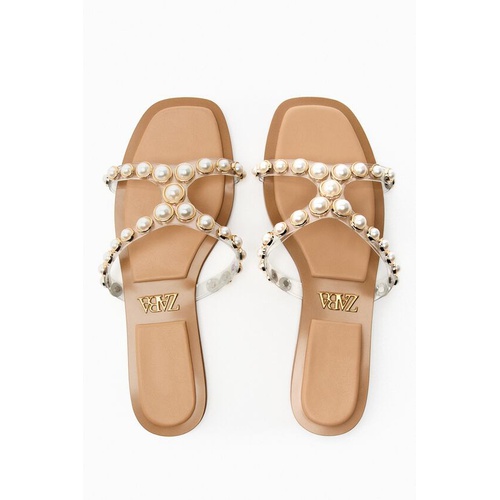 자라 Zara VINYL PEARL SLIDE SANDALS