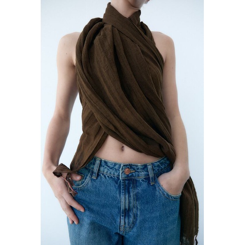 자라 Zara FRINGED LINEN BLEND SCARF