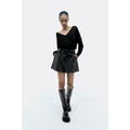 Zara BELTED FAUX LEATHER SHORTS