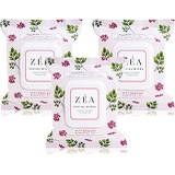 Zea Makeup Remover Wipes Infused with Rose Hip Essential Oil | New & Improved | Alcohol-Free | Paraben-Free | 30 Wipes Per Package | 3 Packages Total (ZEA 30ct)
