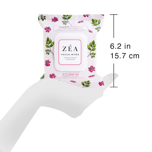  Zea Makeup Remover Wipes Infused with Rose Hip Essential Oil | New & Improved | Alcohol-Free | Paraben-Free | 30 Wipes Per Package | 3 Packages Total (ZEA 30ct)