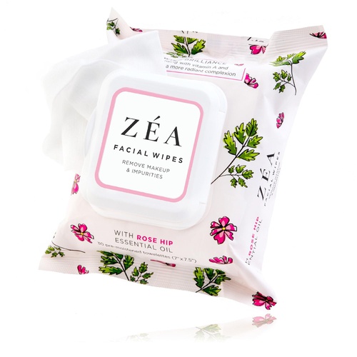  Zea Makeup Remover Wipes Infused with Rose Hip Essential Oil | New & Improved | Alcohol-Free | Paraben-Free | 30 Wipes Per Package | 3 Packages Total (ZEA 30ct)