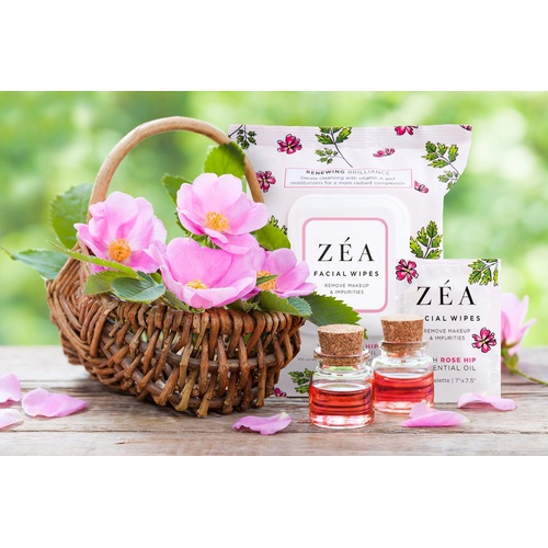  Zea Makeup Remover Wipes Infused with Rose Hip Essential Oil | New & Improved | Alcohol-Free | Paraben-Free | 30 Wipes Per Package | 3 Packages Total (ZEA 30ct)