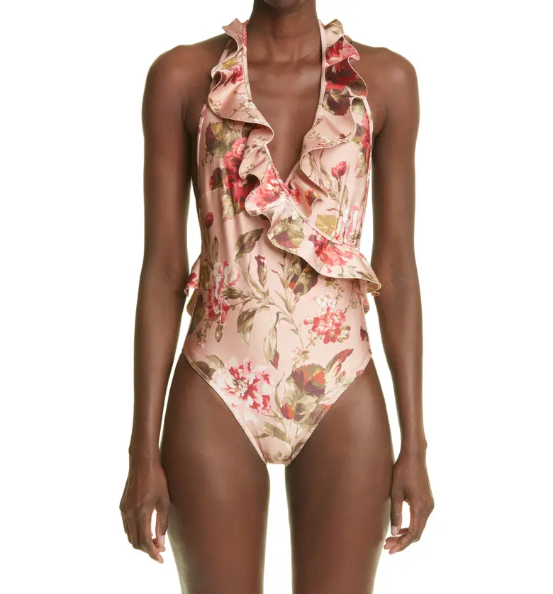 Zimmermann Cassia Floral Print Frill Wrap One-Piece Swimsuit_MUSK FLORAL