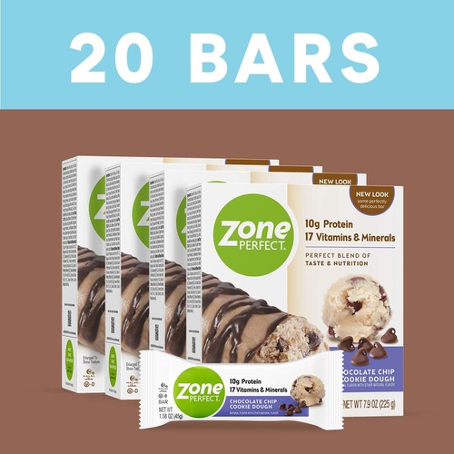 ZonePerfect Protein Bars, 10g of Protein, Nutrition Bars With Vitamins And Minerals, Great Taste Guaranteed,Chocolate Chip Cookie Dough, 20 Count (Pack of 2)