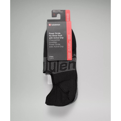 룰루레몬 Lululemon Mens Power Stride No-Show Sock with Active Grip 5 Pack