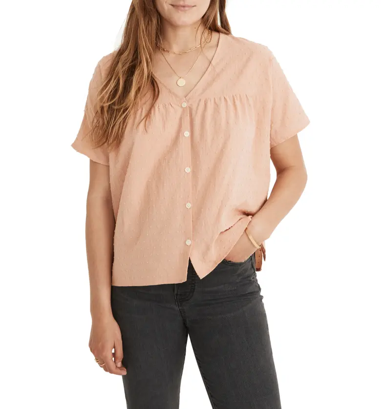 Madewell Swiss Dot V-Neck Blouse_ANTIQUE CORAL