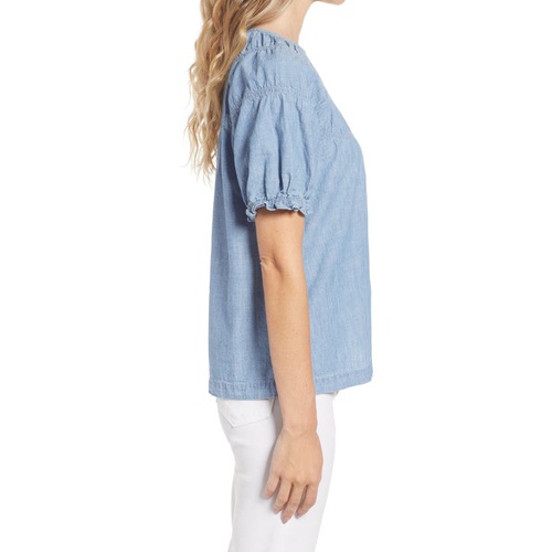 메이드웰 Madewell Cotton Denim Shirred Puff-Sleeve Top_BEADLE WASH