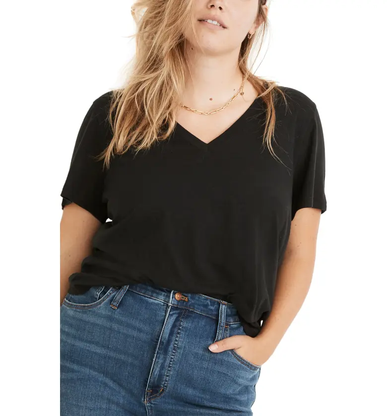 Madewell Whisper Cotton V-Neck T-Shirt_TRUE BLACK