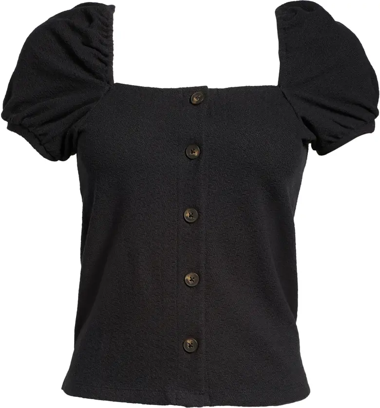 Madewell Womens Jacquard Square Neck Puff Sleeve Top_TRUE BLACK