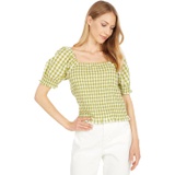 Madewell Gingham Puff-Sleeve Smocked Bodice Top