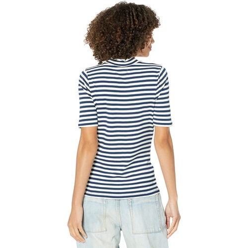 메이드웰 Madewell Drapey-Rib Mockneck Top in Stripe