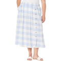 Madewell Plus Linen-Blend Side-Button Midi Skirt in Gingham Check