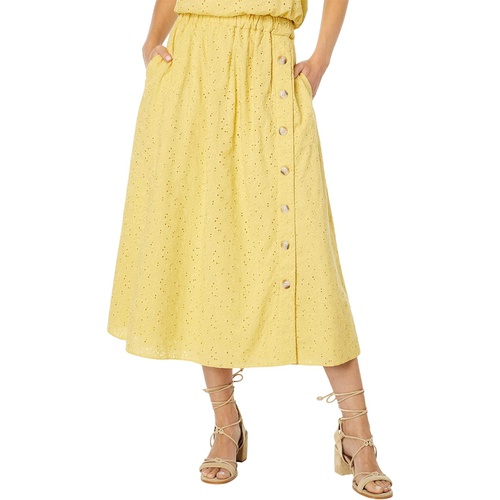 메이드웰 Madewell Eyelet Side-Button Midi Skirt in Dream-On Daisy