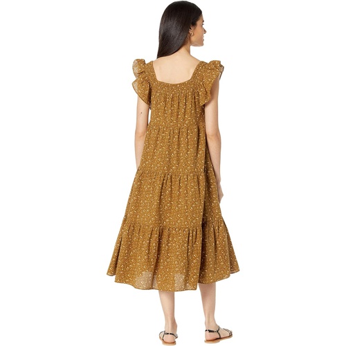 메이드웰 Madewell Ruffle-Sleeve Tiered Midi Dress in Daisy Stitch