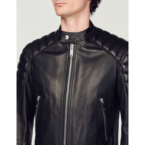 산드로 Sandro Leather jacket with quilted trims