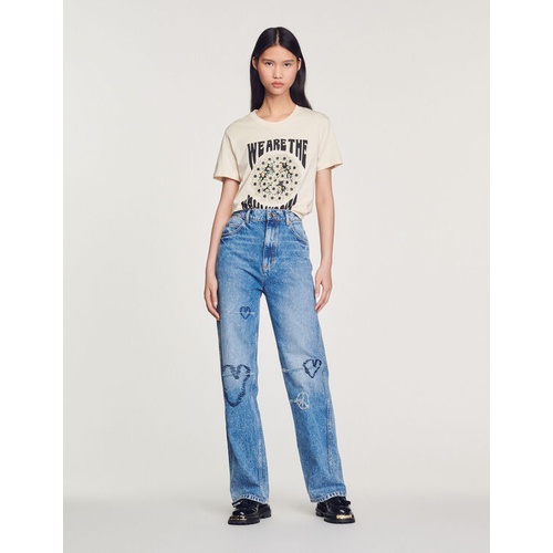 산드로 Sandro Straight-leg jeans with heart embroidery