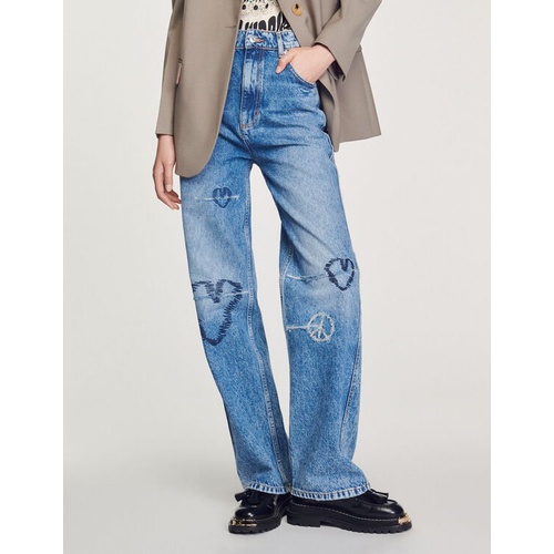 산드로 Sandro Straight-leg jeans with heart embroidery