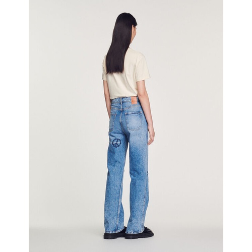 산드로 Sandro Straight-leg jeans with heart embroidery