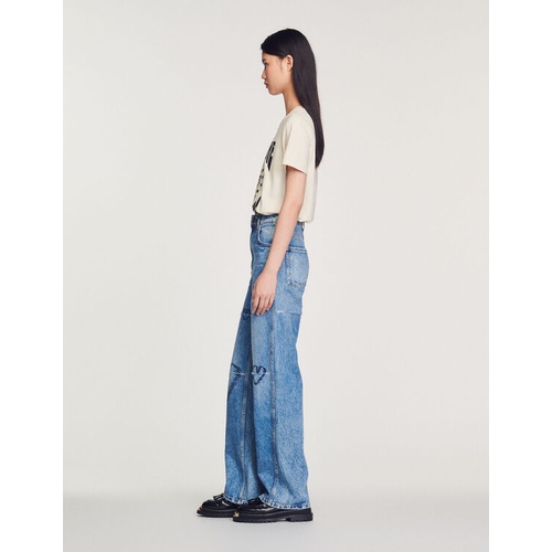 산드로 Sandro Straight-leg jeans with heart embroidery